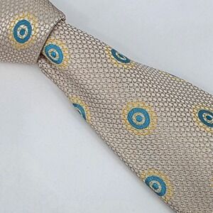 Ben Sherman Mens Silk Necktie Gold Blue Yellow Sunburst Target Logo Handmade
